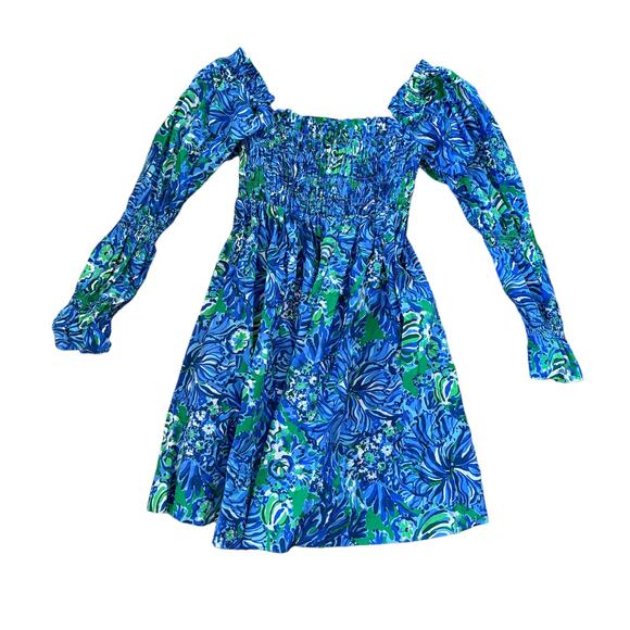 Lilly Pulitzer Smocked Mini Dress Blue Green - Picture 3 of 14